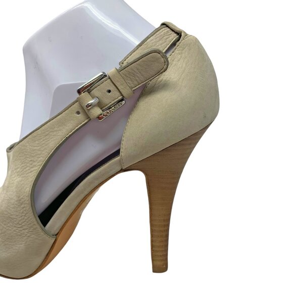 COACH Apryl Stone Nubuck Cut Out Peep Toe‎ Logo Buckle Stilettos - Picture 8 of 13